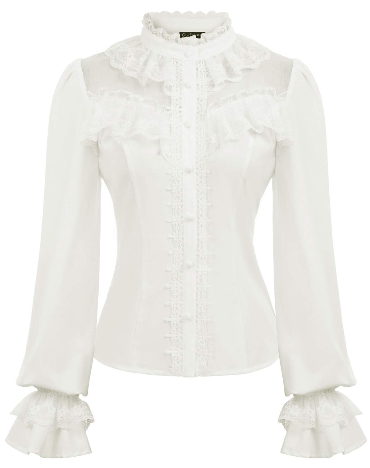 CURLBIUTY Women's Renaissance Tops Vintage Medieval Gothic Shirts Ruffle Collar Victorian Blouse White XXL