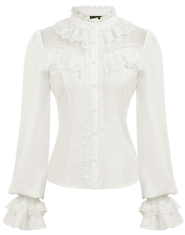 CURLBIUTY Women's Renaissance Tops Vintage Medieval Gothic Shirts Ruffle Collar Victorian Blouse White XXL