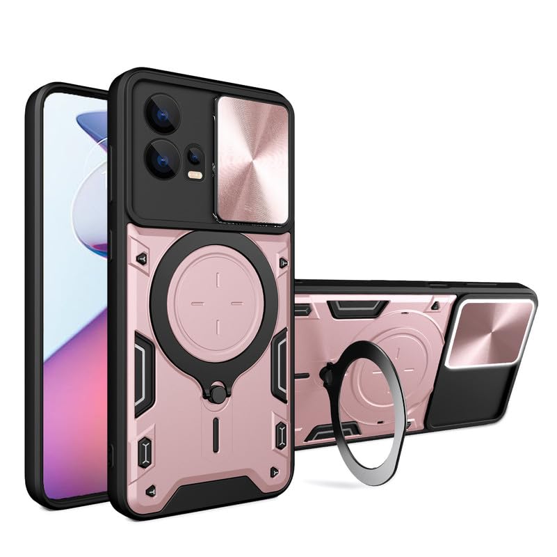 for Moto Edge 30 Fusion Case, Slide Camera Lens Cover, Metal Ring Holder Stand, Support Magnetic, TPU PC Dual Layer, Heavy Duty Shockproof Phone Case Cover for Motorola Moto Edge 30 Fusion, Pink
