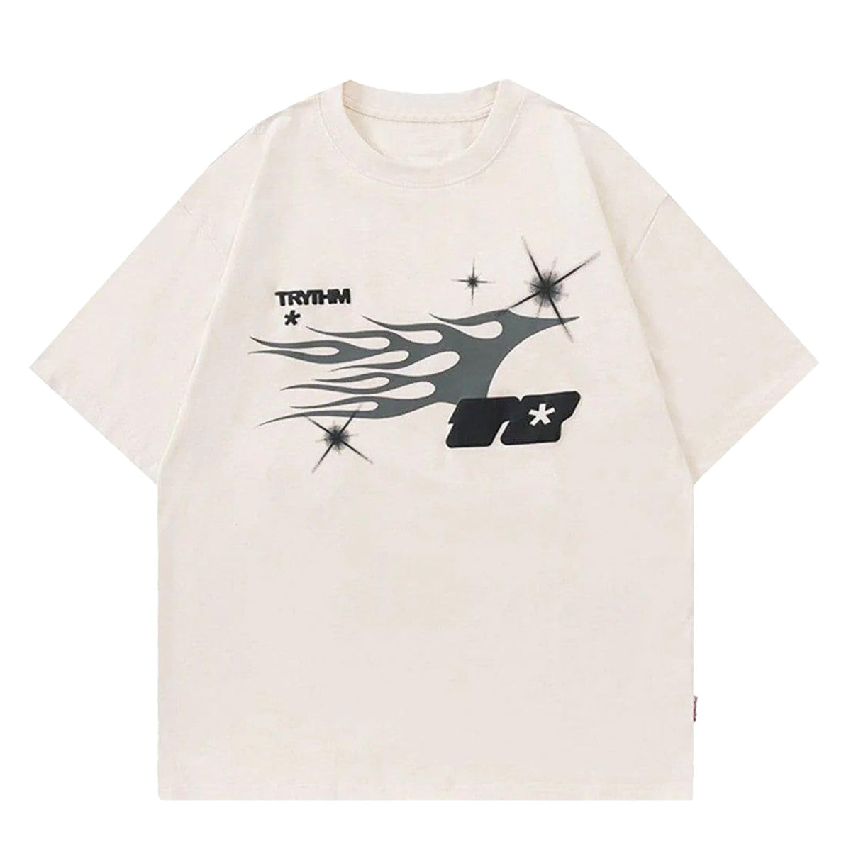 Vamtac Mens Oversized Graphic Tees Y2k Flame Star Print Short Sleeve Shirts Streetwear Summer Tops Tshirt Unisex
