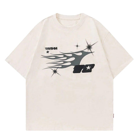 Vamtac Mens Oversized Graphic Tees Y2k Flame Star Print Short Sleeve Shirts Streetwear Summer Tops Tshirt Unisex