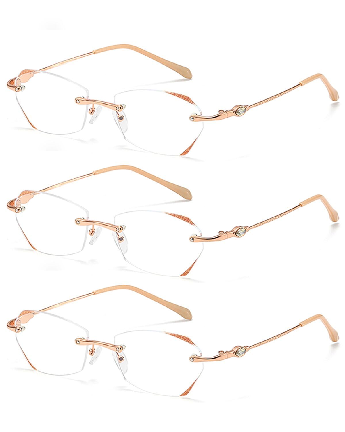 TERAISE Frameless Reading Glasses For Women With Blue Light Blocking,Fashion Diamond Cutting Rimless Eyeglasses(1.0X)