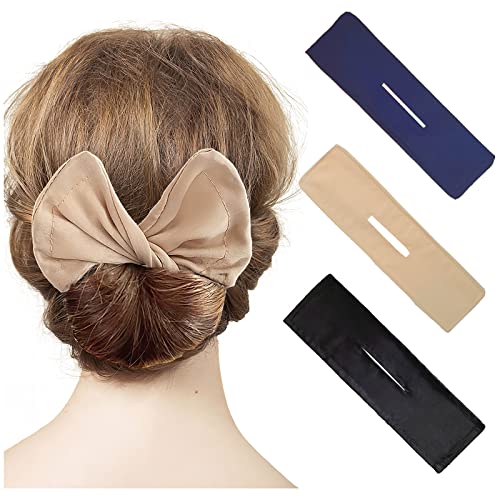 3 Pieces Hair Bun Maker Deft Bun for Hair Twister, Flexible Donut Hair Bun, Lazy Hair Curler Bun Clips, Fashion French Hairstyle, Hair Accessories for Women & Girls Kids (Black, Navy, Khaki)