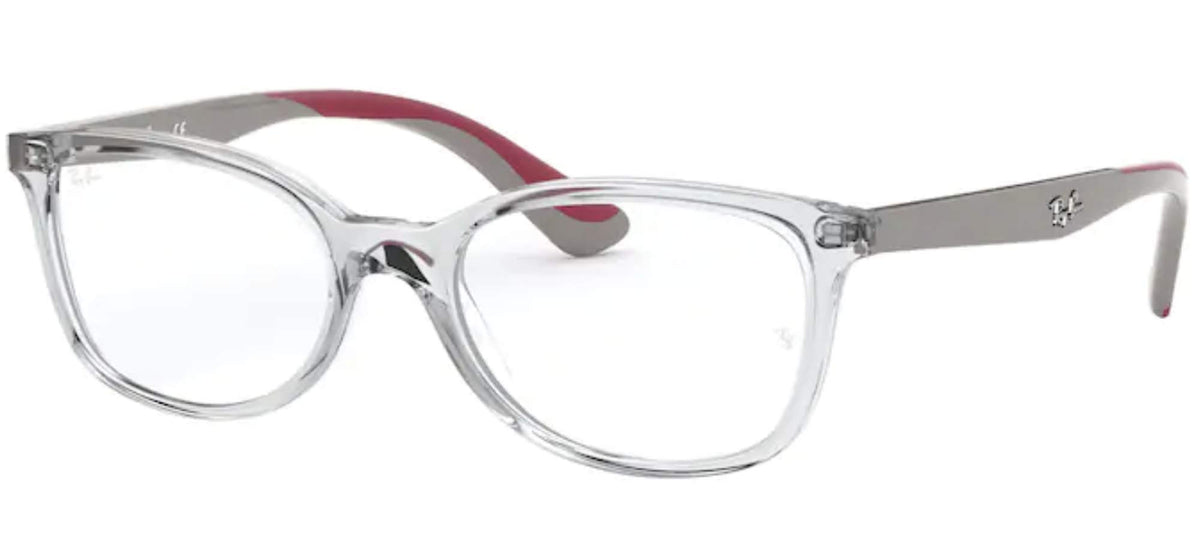 Ray-Ban Junior Kids' RY1586 Square Prescription Eyeglass Frames, Transparent/Demo Lens, 49 mm
