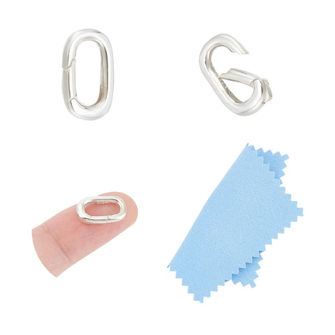UNICRAFTALE 2Pcs 925 Sterling Silver Plated Spring Gate Rings Oval Spring Clasp Metal Keychain Carabiner Lock Clasps Connectors 13.5mm Necklace Enhancer Shortener Clasp with Clean Cloth