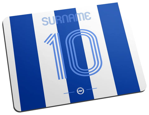 Brighton and Hove Albion FC Personalised Retro Shirt design Mouse Mat fans, great for Seagulls football supporters, fabric top, non slip mouse pad 5mm thick
