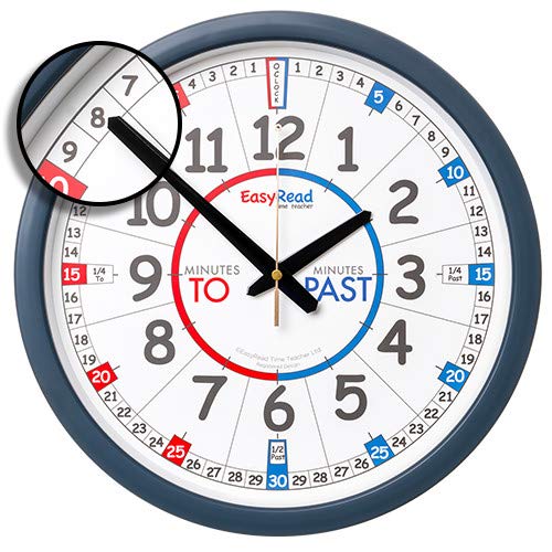 Teaching Wall Clock - Learn The Time Wall Clock - Kids Analog Clock for Classroom, Playroom, Bedroom, Educational Room Decor - School Clock for Kids with Red Blue Face (35cm)