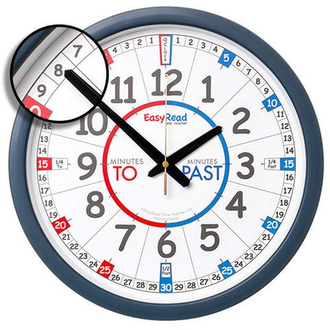 Teaching Wall Clock - Learn The Time Wall Clock - Kids Analog Clock for Classroom, Playroom, Bedroom, Educational Room Decor - School Clock for Kids with Red Blue Face (35cm)
