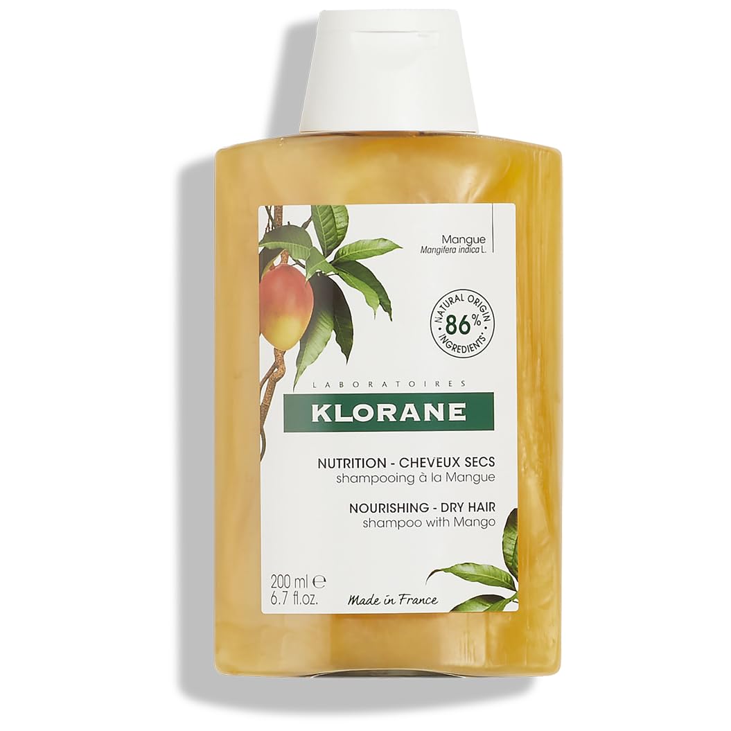 Klorane Nourishing Mango Butter Shampoo - For Dry, Damaged Hair - Biodegradable** Formula - Sulphate Free - Vegan* - 1x 200 ml Bottle