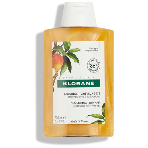 Klorane Nourishing Mango Butter Shampoo - For Dry, Damaged Hair - Biodegradable** Formula - Sulphate Free - Vegan* - 1x 200 ml Bottle