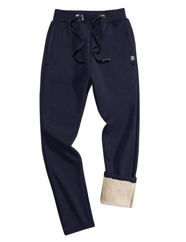 EKLENTSON Mens Jogging Bottoms Warm Fleece Winter Joggers Windproof Cotton Thick Running Trousers Navy