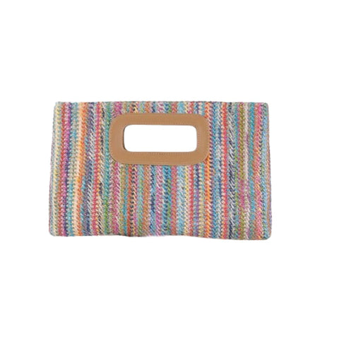 Top Handle Straw Clutch Purse for Women, Summer Raffia Woven Handbag Chain Crossbody Shoulder Bag Evening Bag (Multicolor)