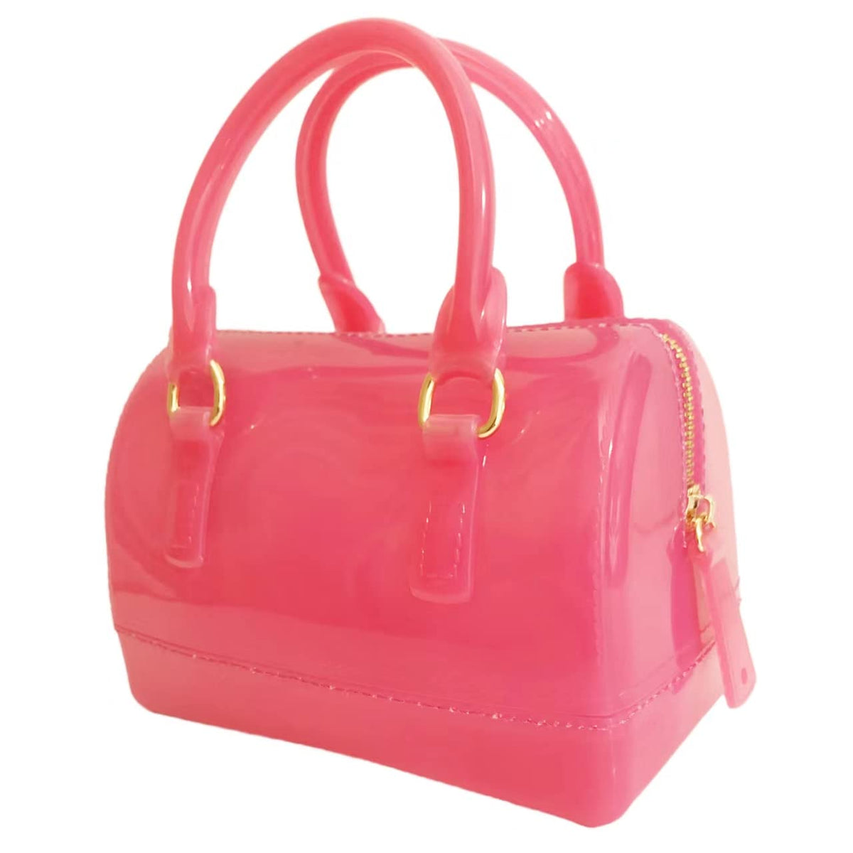 MIFORINES Ladies Summer Jelly Pillow-shaped Top Handle Handbag Candy Color Transparent Crystal Purse, Fushia Mini
