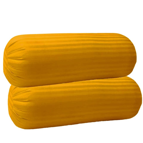 Trance Home Linen 100% Cotton 16x32 inch 200TC Striped Bolster Cover | Round Bed Side Long Bolster Pillow Cover to fit 24" Length 9" Dia | Pack of 2 Bolster Cover only (16x32 inch,Mustard Yellow)