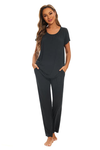 Smallshow Women's Maternity Postpartum Pajamas Ruched Short Sleeve Nursing Pjs Medium,Dark Grey