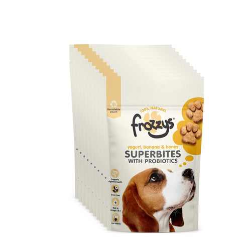 Frozzys Superbites with Probiotics, Yogurt, Banana & Honey - (10 x 100g) - 100% Natural dog Treats that support digestive health - Low Calorie, Low Fat, Grain Free, Natural baked Dog Treats