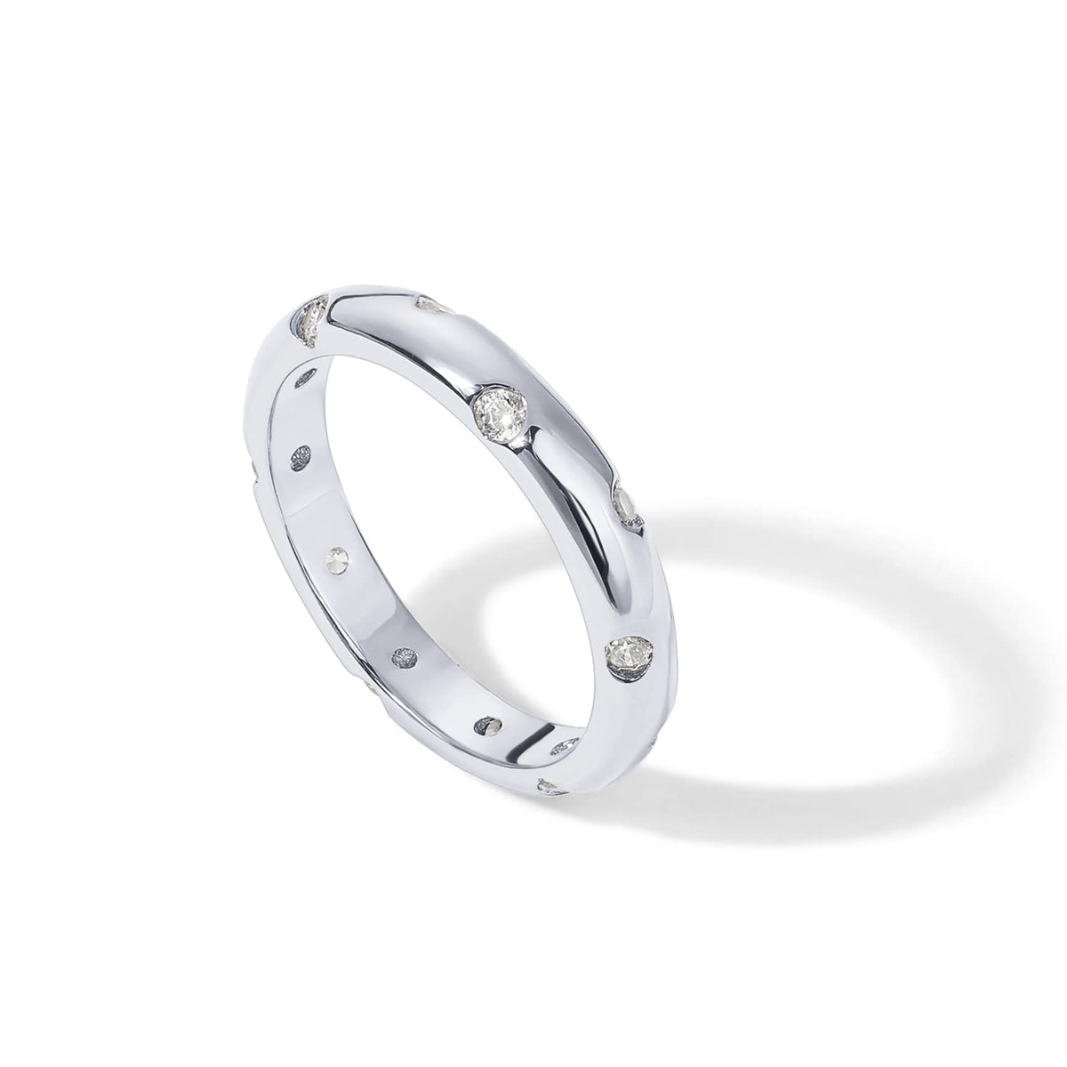 PAVOI 14K Gold Plated Cubic Zirconia Rings for Women | Classic Stackable Ring Band for Women (White Gold, 8)
