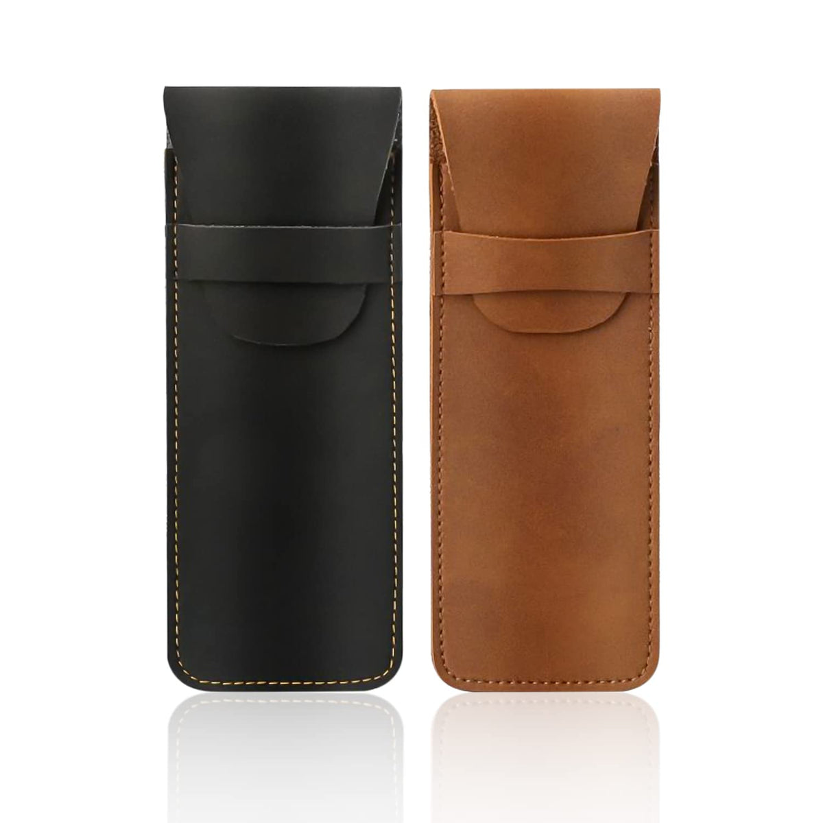 NINVVS 2 Pieces Pen Case, PU Leather Pen Case, Handmade Pen Case, Pen Protective Case for Pens,Apply to Pencils, pens, Ballpoint pens (Black and Brown)