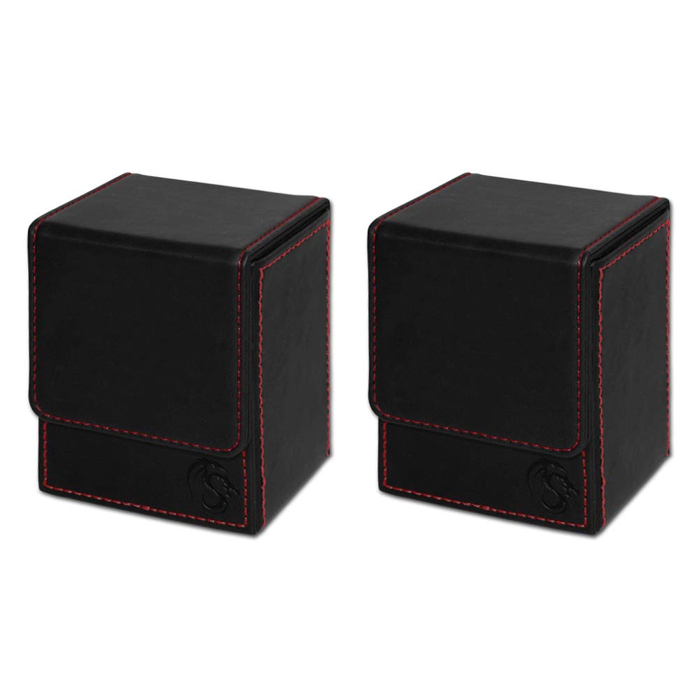 BCW Card Deck Box for MTG Card Storage Box - 2 Pack - Fits Pokemon, Star Wars Cards & other Trading Cards, Black Premium Leatherette w/Magnetic Closure - Holds 160 Cards Total (80 cards each)