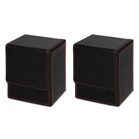 BCW Card Deck Box for MTG Card Storage Box - 2 Pack - Fits Pokemon, Star Wars Cards & other Trading Cards, Black Premium Leatherette w/Magnetic Closure - Holds 160 Cards Total (80 cards each)
