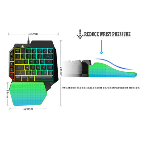 UKCOCO One-Handed RGB Gaming Keyboard and Mouse, USB Wired Single Hand Mechanical Keypad for Game