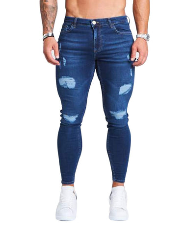 HUNGSON Men's Ripped Skinny Jeans Stretchy Slim Fit Jeans Pants Dark Blue