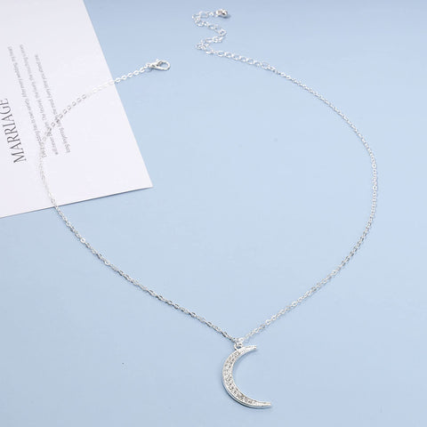 Yheakne Boho Rhinestone Moon Necklace Choker Silver CZ Crescent Pendant Necklace Chain Minimalist Necklace Festival Jewelry for Women and Teen Girls (Silver)
