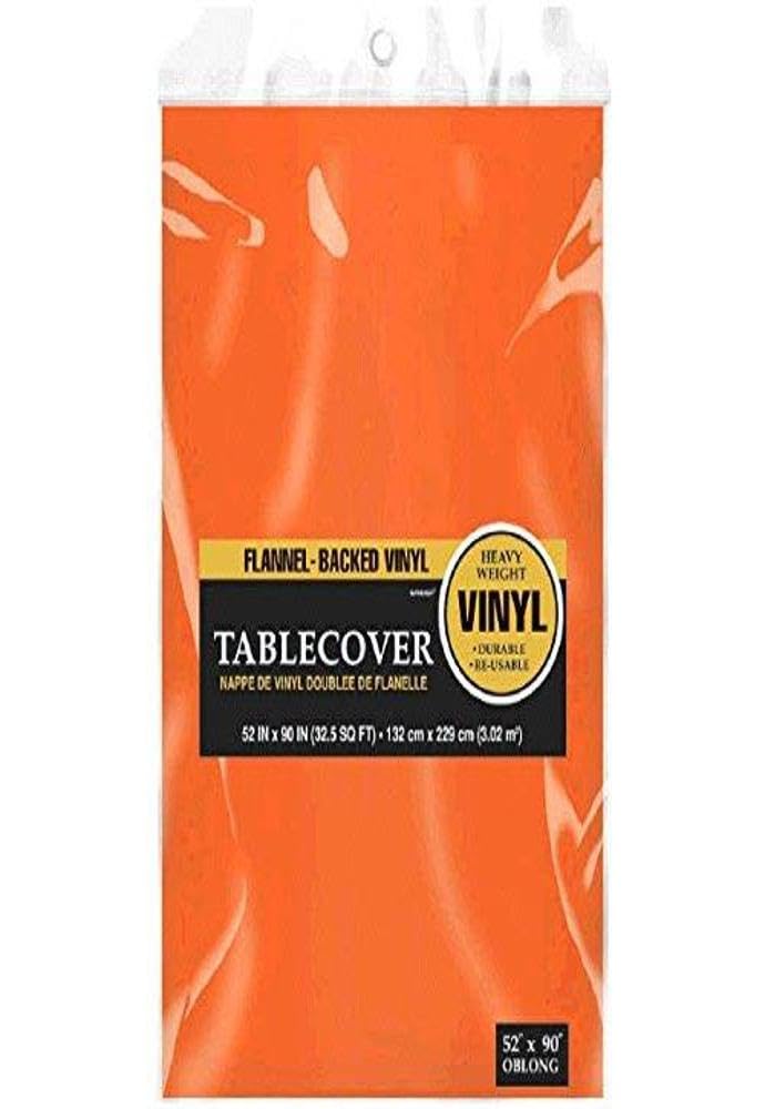 amscan Flannel-Backed Oblong Table Cover | Orange Peel | 52" x 90" | Party Supply | 6 ct.
