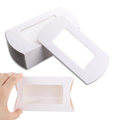 40PCS Mini Packaging Box with Clear Window Pillow Boxes White Kraft Paper Pillow Gift Boxes 5 x 3 x 0.8 inches Favor Boxes Candy chocolate bar Packaging Box Treat Box for Birthday Wedding Party