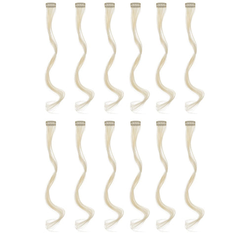 SWACC 12 Pcs Curly Wavy One Color Party Highlights Clip on in Hair Extensions Colored Hair Streak Synthetic Hairpieces (Platinum Blonde)