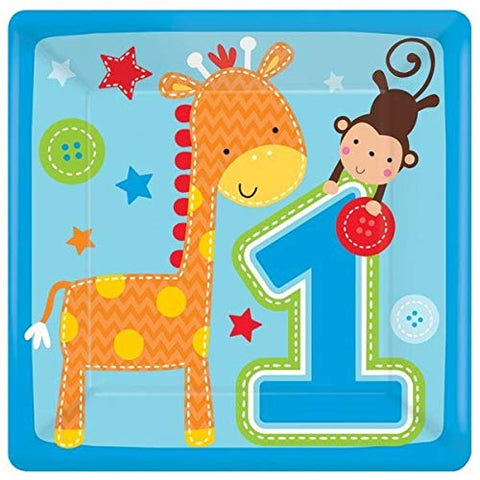 One Wild Boy Birthday Party Square Dinner Plates Tableware, 8 Pieces, Made from Paper, Multi-colored, 10" by Amscan