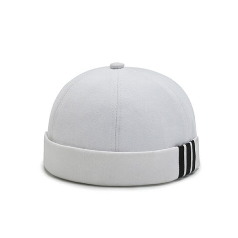 SUIOPPYUW Fashion Skullcap 3 Stripes Print Retro Sailor INS Style Bucket Docker Caps Brimless Solid Color Hat Bonnet Dancing, White