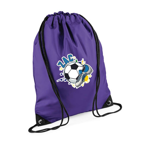 Personalised footballer Bag Gift, Best Football Player Gift, Football Game Gift, Drawstring Bag, PE Gym Kit Swimming, Sport Rucksack. (Purple)