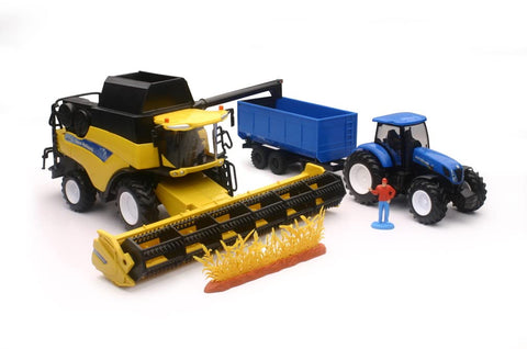 New Ray Holland Cr9090 Cargo Jig + New Hollan Trailer Tractor 1/32Ãƒâ€šÃ‚Â° 05765 Green