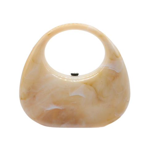 GSYPS Acrylic Evening Clutch Purse Top-handle Moon Hobo Bag, Elegant Marble Handbag for Wedding Cocktail Party, A-ivory
