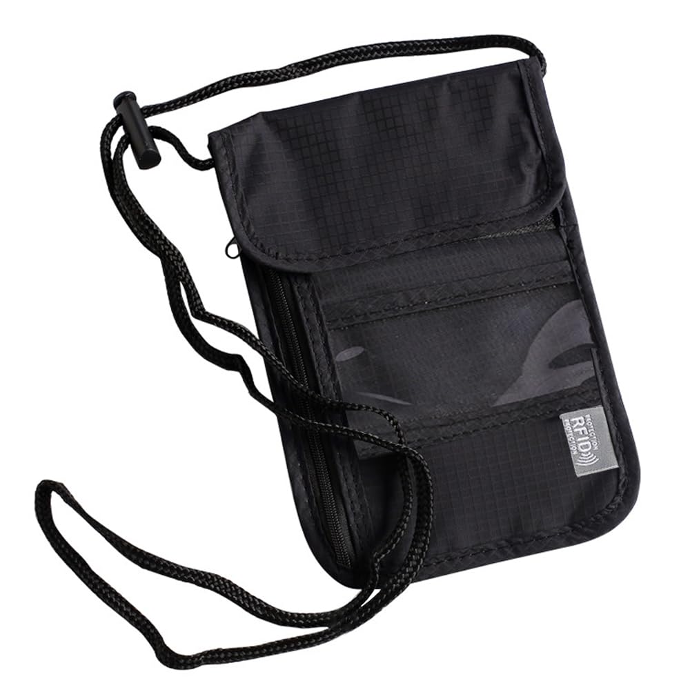 SJDOFU Neck Pouch Unisex Travel Wallet with RFID, Passport Bag for Travel, 19 x 14 cm Neck Pouch for Passport, Credit Cards, Coins and Travel Accessories (Black), purple, XXL, Modern