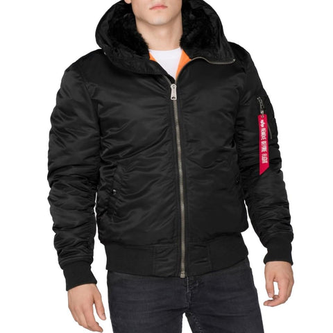 Alpha Industries Men's MA-1 Hooded Bomber Jacket, Black, Medium