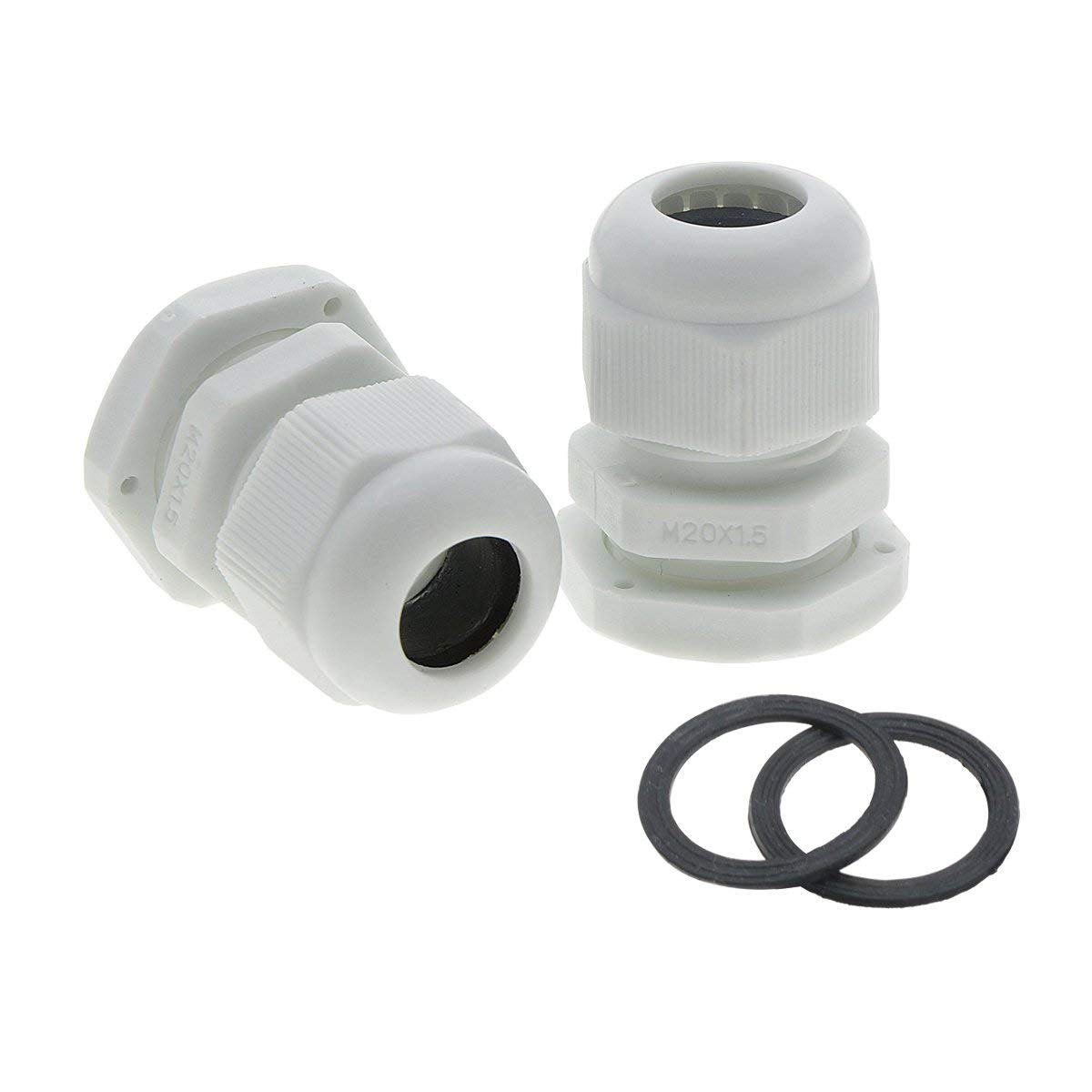 Saim M20 x 1.5 Cable Gland White Nylon IP68 Waterproof Adjustable Stuffing Gland Joints Adapter Fasteners 6-12mm Diameter Cable Connector with Washers for Home Garden Outdoor Lighting Cable, 20Pcs