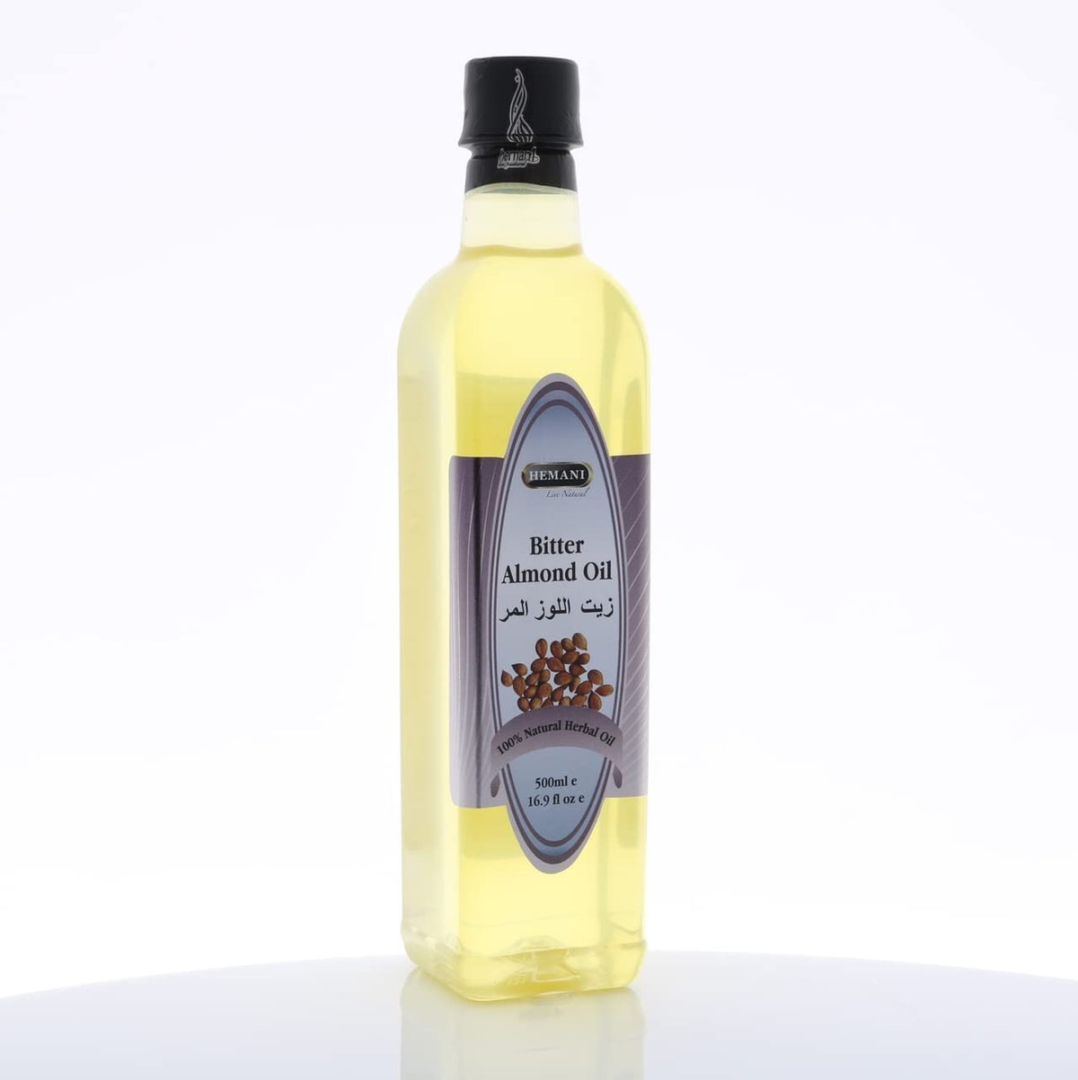 Hemani Bitter Almond Oil 500mL - Nature's Gift for Glowing Skin, Hair & Nails, Soothing Aromatherapy for Mind & Body, 100% Pure & Natural Bitter Almond - Aceite de Almendra Amarga