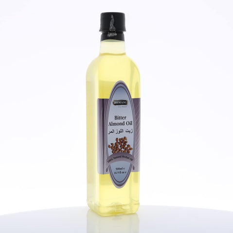 Hemani Bitter Almond Oil 500mL - Nature's Gift for Glowing Skin, Hair & Nails, Soothing Aromatherapy for Mind & Body, 100% Pure & Natural Bitter Almond - Aceite de Almendra Amarga