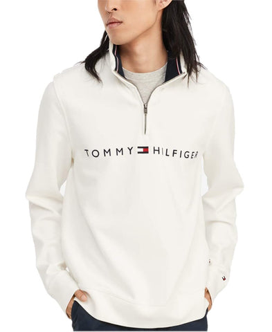 Tommy Hilfiger Mens Long Sleeve Fleece Quarter Zip Pullover Sweatshirt, Snow White, X-Small US