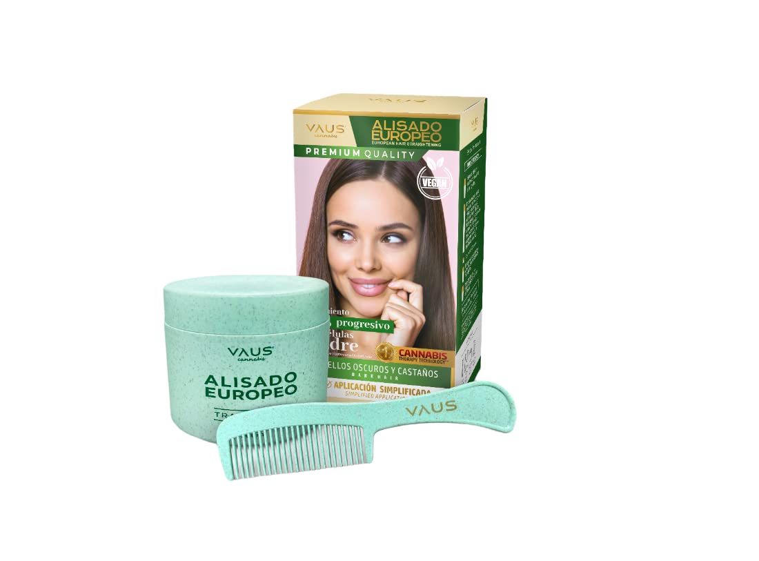 VAUS | European Hair Straightening Cream - Professional Hair Relaxer with Stem Cells Therapy Technology - Vegan, organic keratin hair treatment & Bio Packaging - Dark Hair