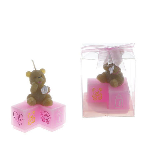 Lunaura Baby Keepsake - Set of 12 Girl Teddy Bear Holding a Pacifier Candle - Pink