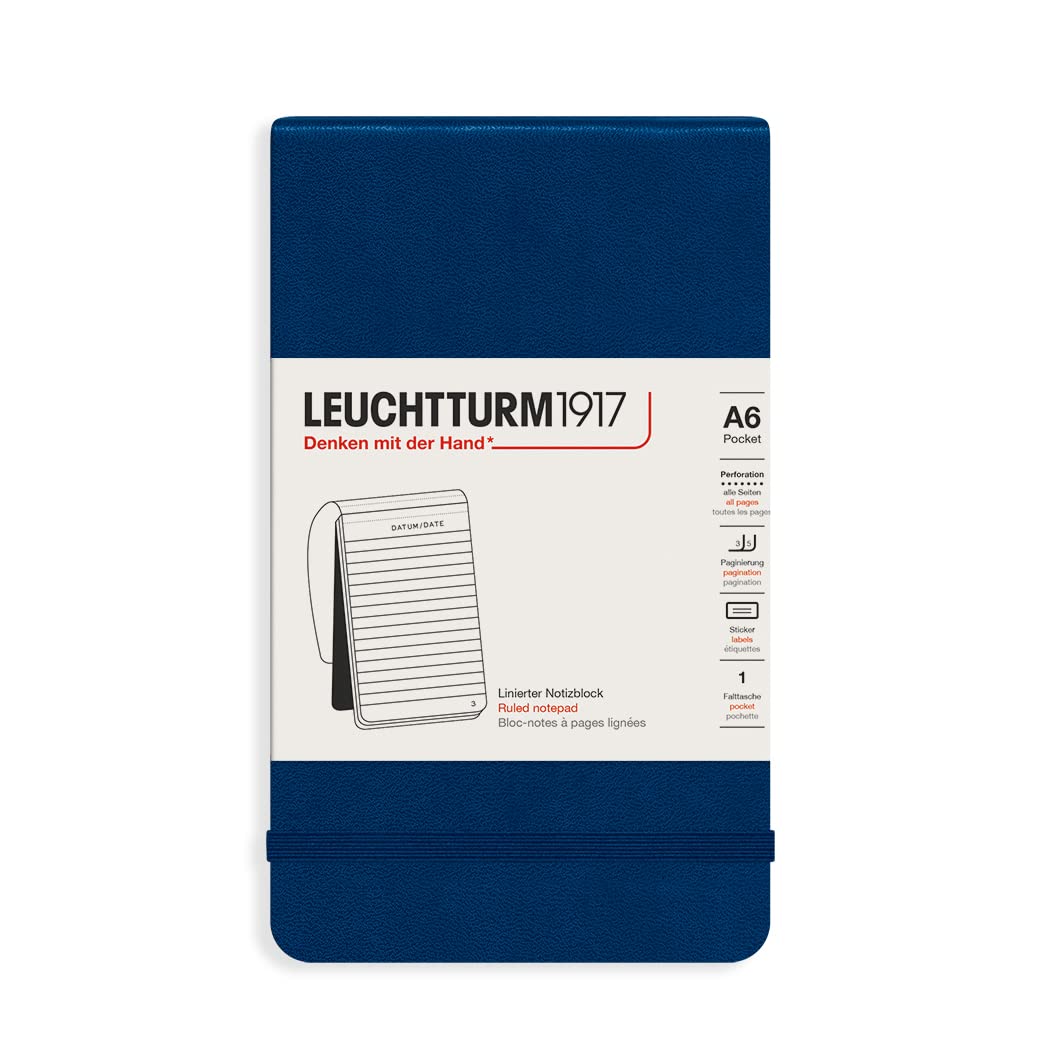 LEUCHTTURM1917 - Pocket Notepad A6-184 Ruled Micro-Perforated Pages, Navy