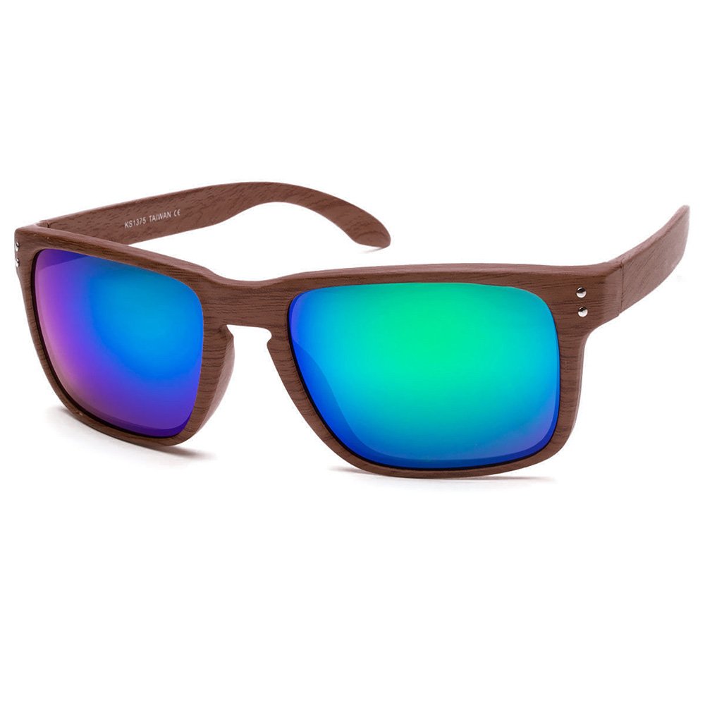Kiss Sunglasses WOOD Line - mod. RACING FLAT Wood Effect - sporty cars and motorcycles for men and women - NATURAL WOOD/Ocean