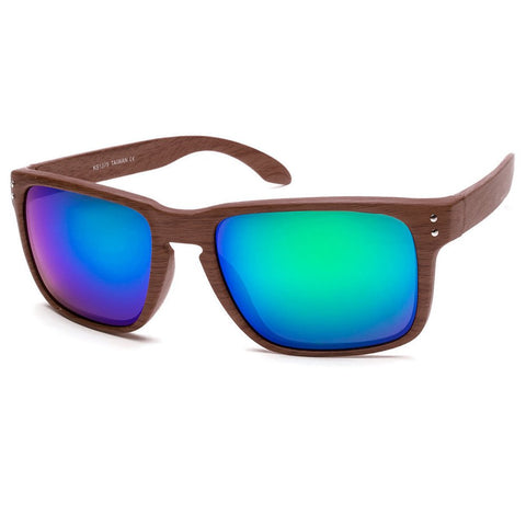 Kiss Sunglasses WOOD Line - mod. RACING FLAT Wood Effect - sporty cars and motorcycles for men and women - NATURAL WOOD/Ocean