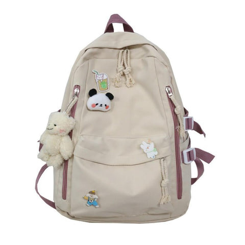 MIFJNF Aesthetic Backpack Preppy Backpack for School Preppy School Supplies Kawaii Backpack Cute Backpack with Accessories (White)