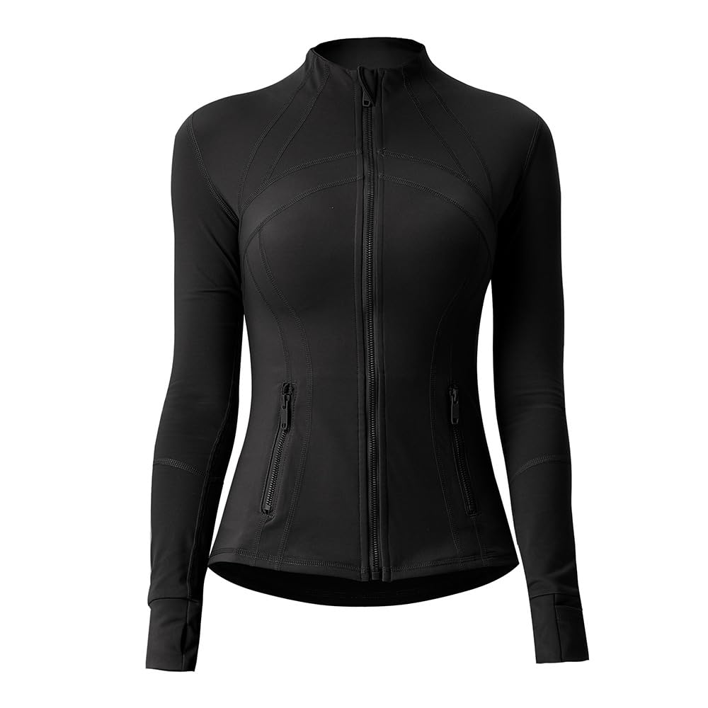 Aceyurre Womens Athletic Jackets Running Workout Sports Jacket with Pockets Slim Fit Full Zip (US, Numeric, 10, Regular, Regular, Black)