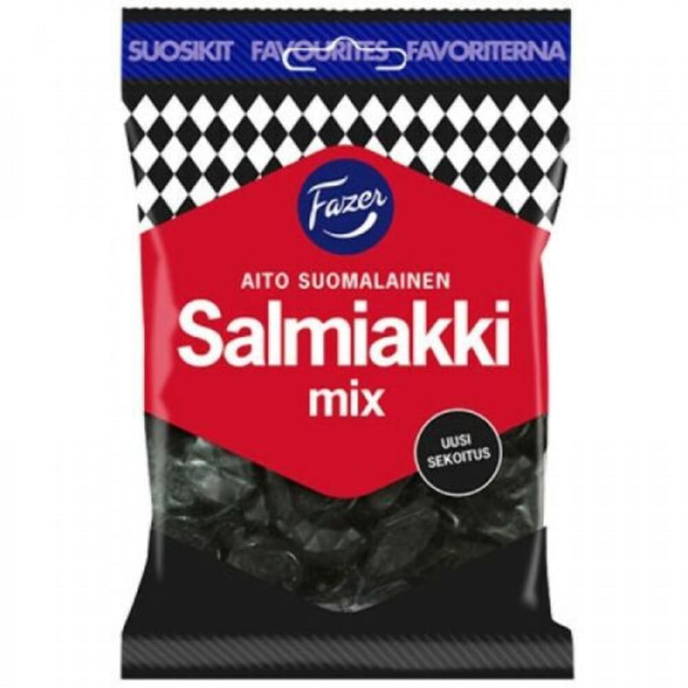 Fazer Salmiakki Mix - Original Finnish Salty Liquorice - Salmiak - Salmiac - Wine Gums - Candy - Bag 180g