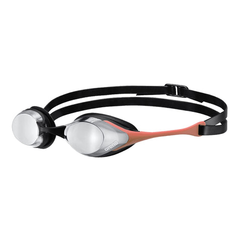 ARENA Unisex Adult Cobra Swipe Racing Swim Goggles for Men and Women Polycarbonate Mirror Lens Hydrodynamic Design, Silver/Coral